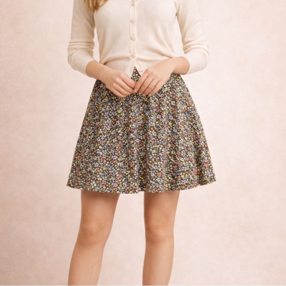 LOFT Floral A-Line Skirt | Women’s Medium | Navy Multicolor Print | Lined